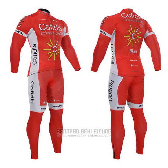 2015 Fahrradbekleidung Cofidis Rot Trikot Langarm und Tragerhose